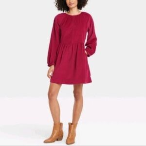 (XL)- Universal Thread Women's Balloon Long Sleeve Corduroy Shift Dress